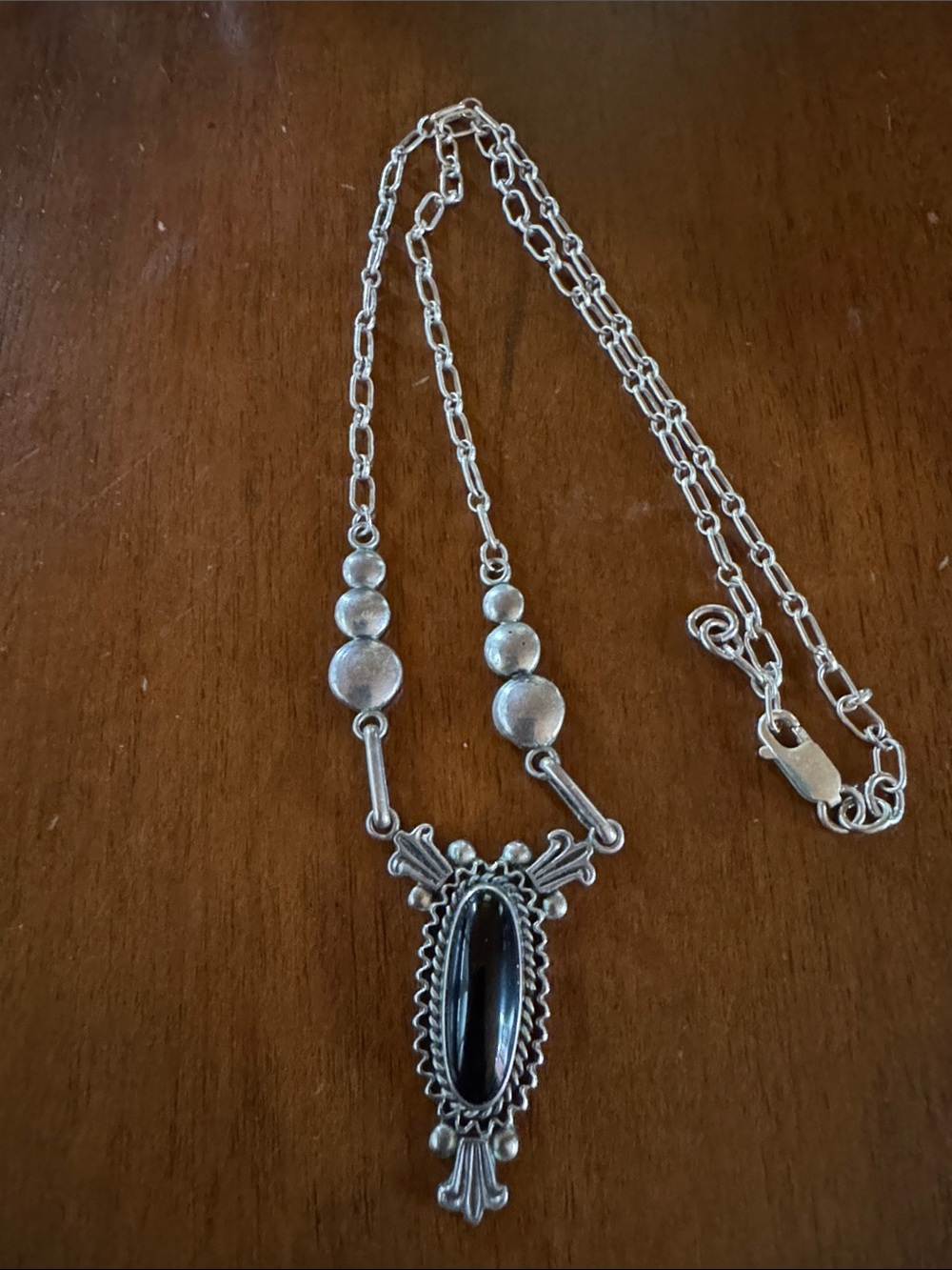 Sterling-Style Black Stone Pendant Necklace - Women Jewelry